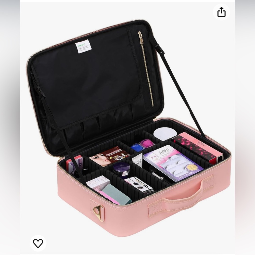 Pink Makeup Train Case with Gold Zipper